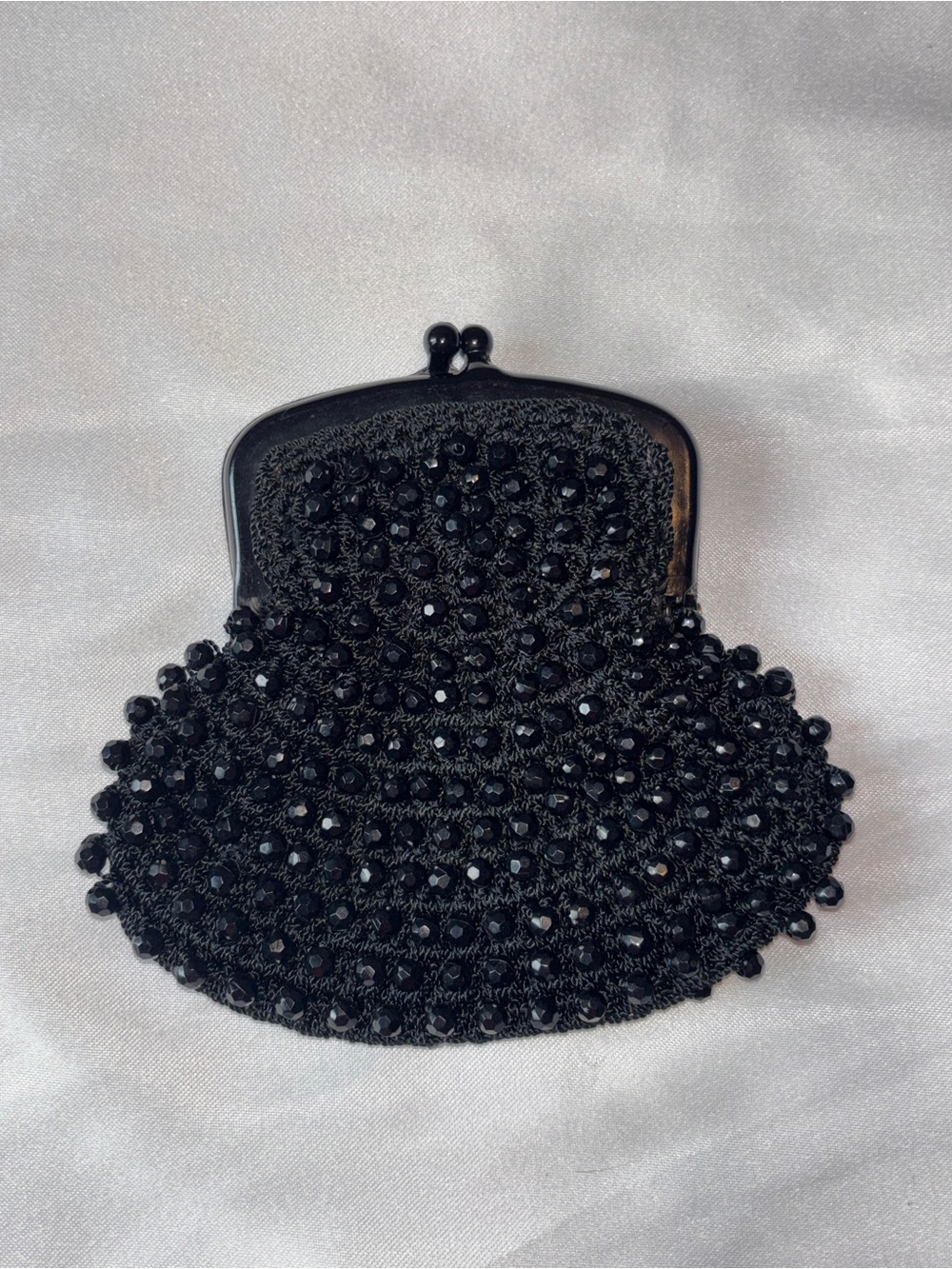 Vintage Style Black Beaded Coin Purse Kiss Lock Evenin